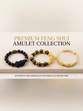 Feng Shui Protection & Wealth Bracelet Lot - Pixiu & Mantra 3pc Set Size 7/7.25